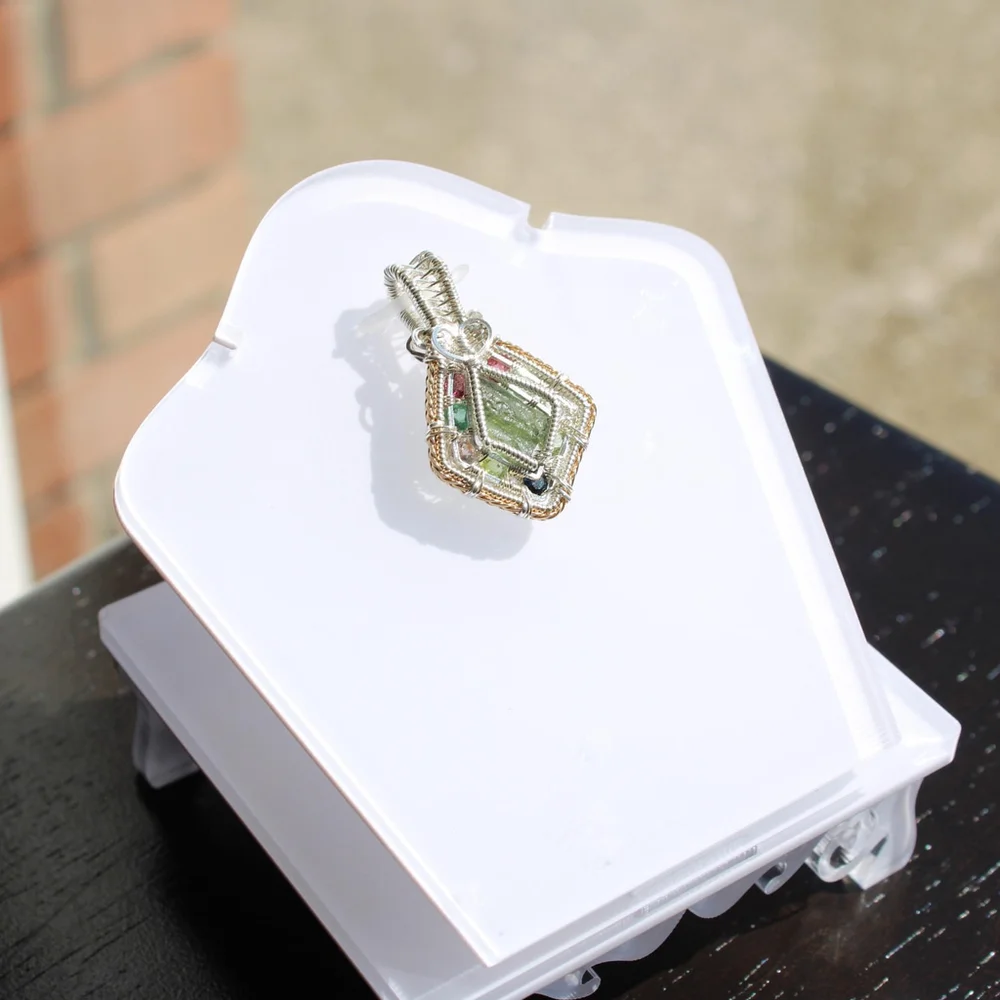 Handmade Moldavite & Tourmaline Pendant – Sterling Silver Crystal Necklace - Picture 7 of 10